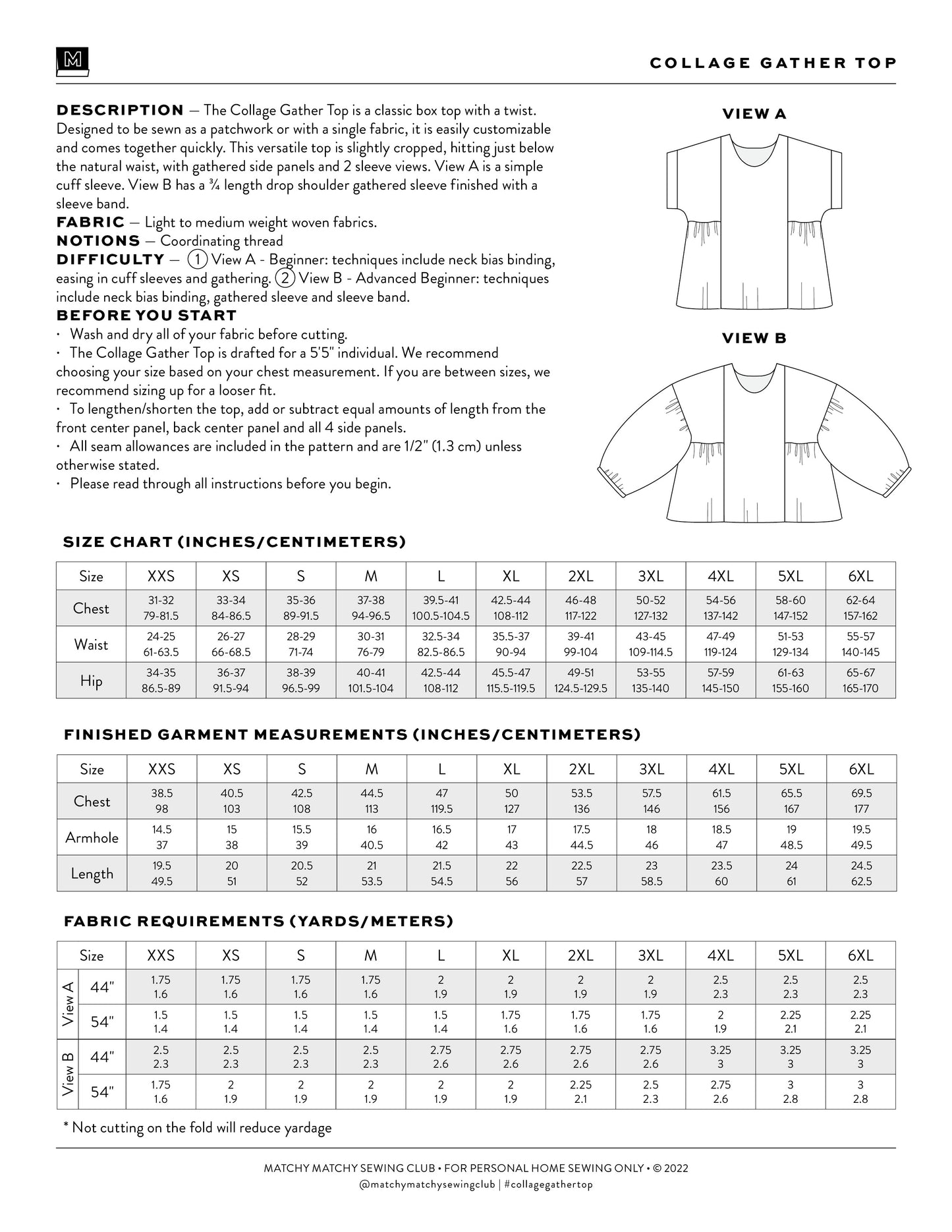Collage Gather Top - Matchy Matchy PDF Pattern