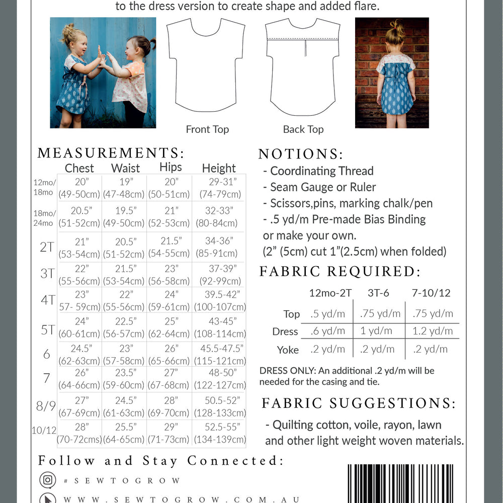 Mini Bondi Top - Sew To Grow PDF Pattern