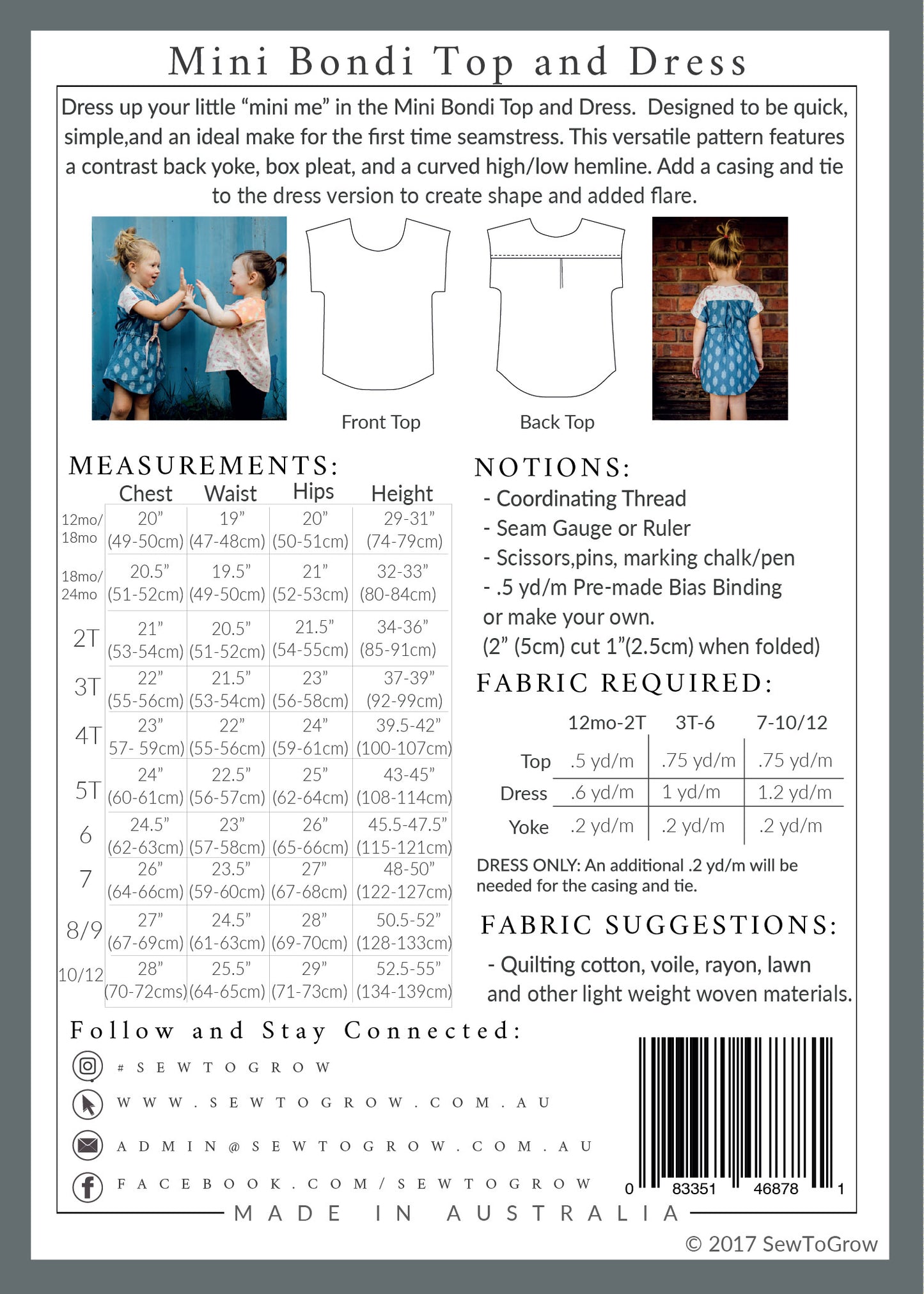 Mini Bondi Top - Sew To Grow PDF Pattern