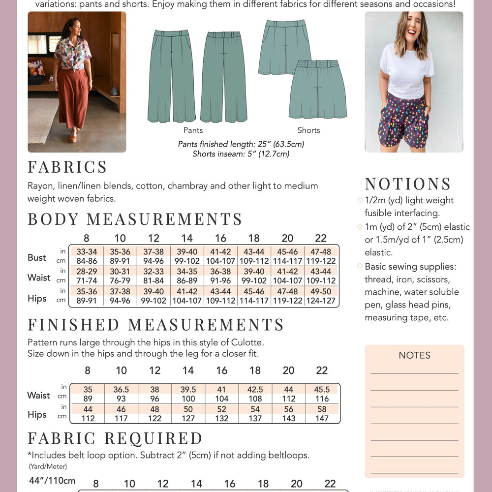 Carolina Culottes - Sew To Grow PDF Pattern