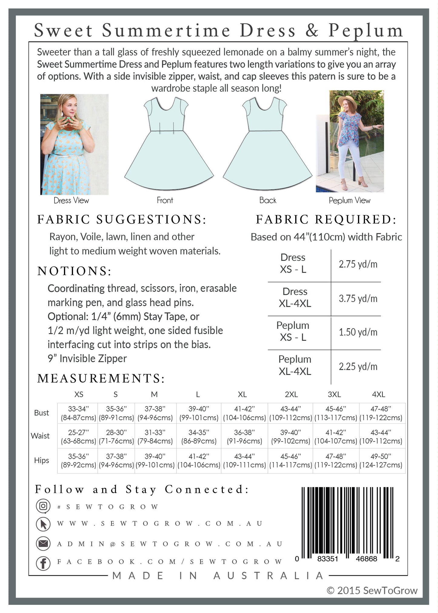 Sweet Summertime Dress - Sew To Grow PDF Pattern